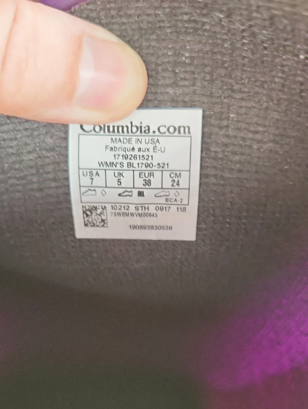 Columbia interior label